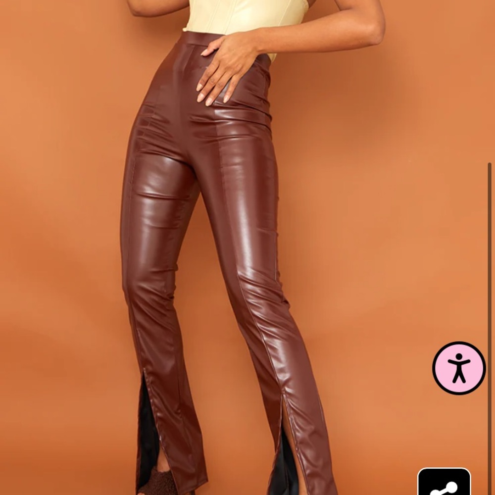 Pretty little thing brown faux leather pants